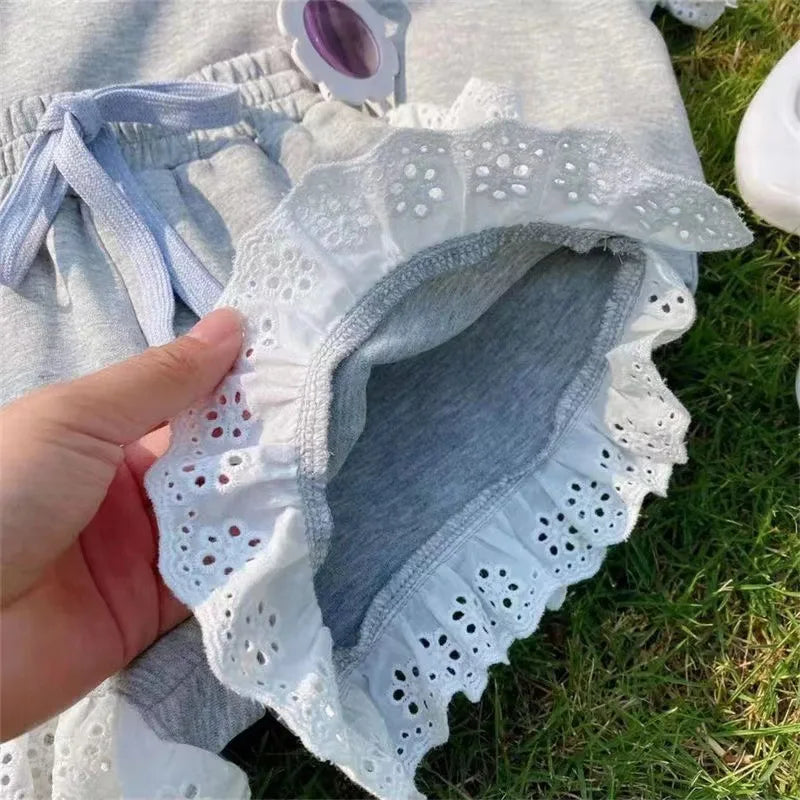 Two-Piece Lace Short-Sleeved Set